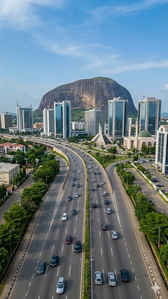 Abuja skyline with Aso Rock behind it